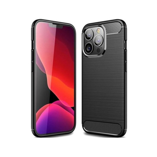 Forcell Carbon iPhone 14 Pro Max Silikon ultradünne rutschfeste schwarze Hülle