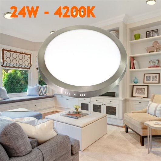 Placa redonda LED JANDEI Ø 300mm aço, branco neutro 4200K, superfície, difusor em alumínio