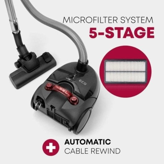 Aspirateur avec Sac Clatronic BS 1300 700W Filtration 5 Étapes Inox Antracite Rouge