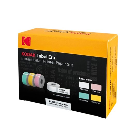 Rotolo di carta adesiva Kodak Label Era M50, confezione da 12 (9 bianchi, 1 rosa, 1 verde, 1 giallo)