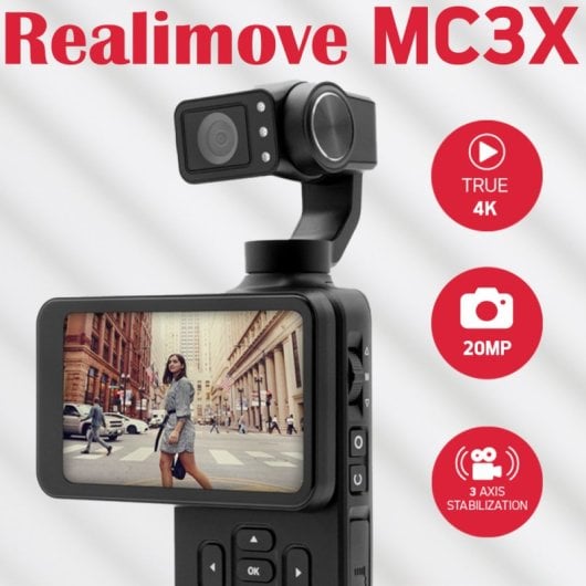 Cámara Digital Compacta Agfaphoto Realimove MC3X 12 MP Sensor CMOS Cardán 3 Ejes 4K Ultra HD Pantalla Giratoria 3.5? Mic