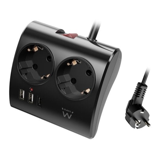 Regleta Ewent EW3871 2 Schuko 3 USB (2A+1C) Carga Rápida 1.5m Protección Infantil