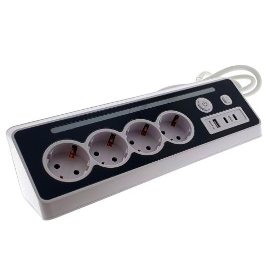 Regleta sobremesa Osca Connect 4x16A 3 USB PD20W tira LED e interruptor 1,5m Blanco/Gris