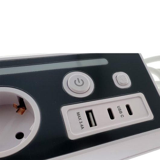 Regleta sobremesa Osca Connect 4x16A 3 USB PD20W tira LED e interruptor 1,5m Blanco/Gris