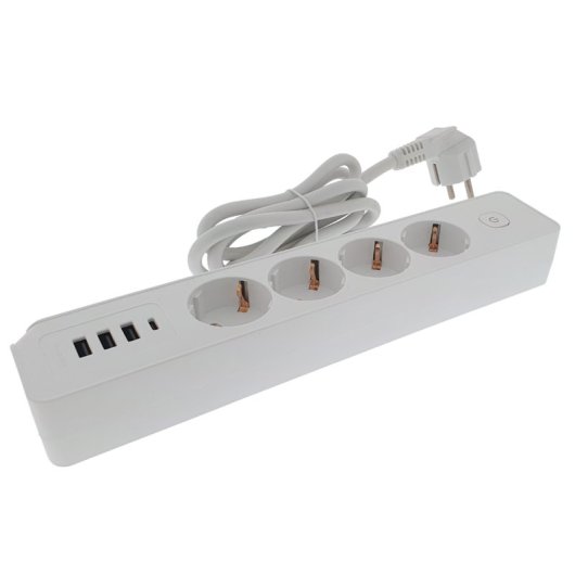 Regleta Osca Connect 4 enchufes 16A 3680W 3 USB tipo A 1 USB tipo C cable 1,5m blanca