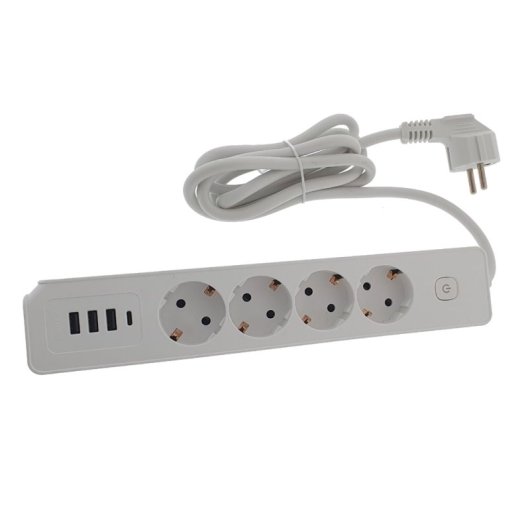 Regleta Osca Connect 4 enchufes 16A 3680W 3 USB tipo A 1 USB tipo C cable 1,5m blanca
