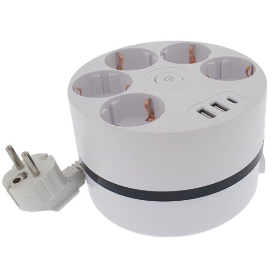 Regleta enrollacable Osca Connect 5x16A 2xUSB-A 1xUSB-C 3m 3680W blanca