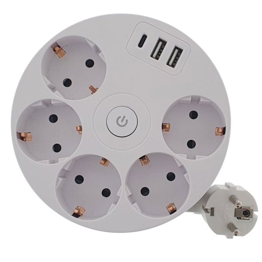 Regleta enrollacable Osca Connect 5x16A 2xUSB-A 1xUSB-C 3m 3680W blanca