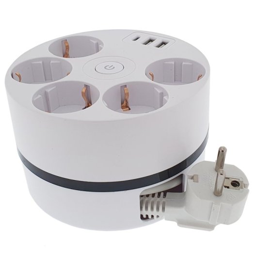 Regleta enrollacable Osca Connect 5x16A 2xUSB-A 1xUSB-C 3m 3680W blanca