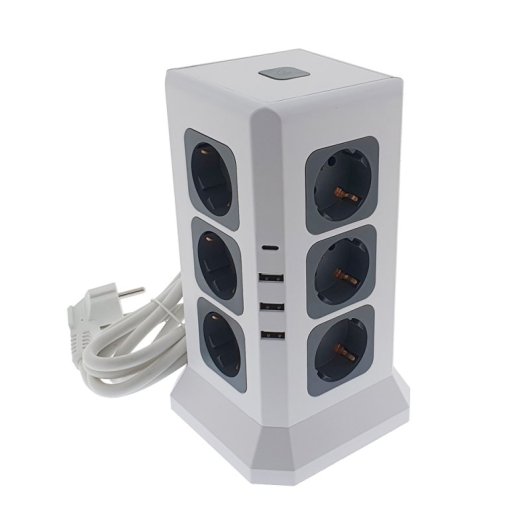 Regleta Osca Connect Torre 12x16A 3680W 3 USB Tipo A 1 USB Tipo C Protección Sobretensión 2m