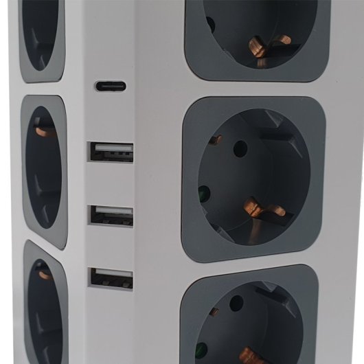Regleta Osca Connect Torre 12x16A 3680W 3 USB Tipo A 1 USB Tipo C Protección Sobretensión 2m