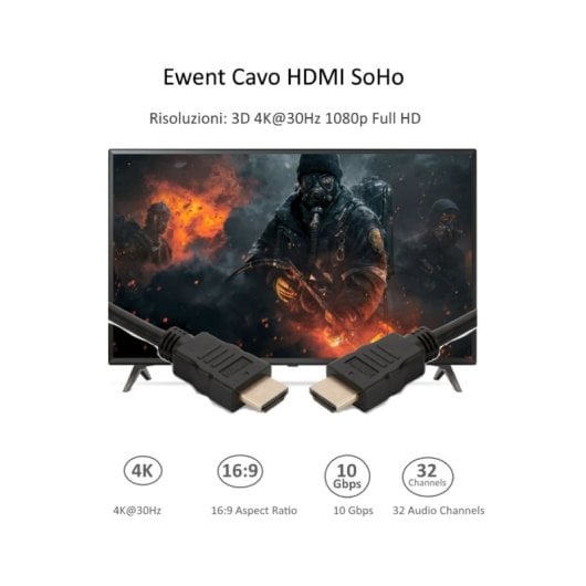 Ewent Ec1332 Ethernet 4k HDMI-Kabel 3 m schwarz