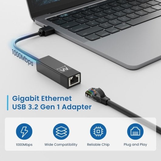 Ewent Ew1017 Gigabit Ethernet USB 3.2 Gen 1 Netzwerkadapter schwarz