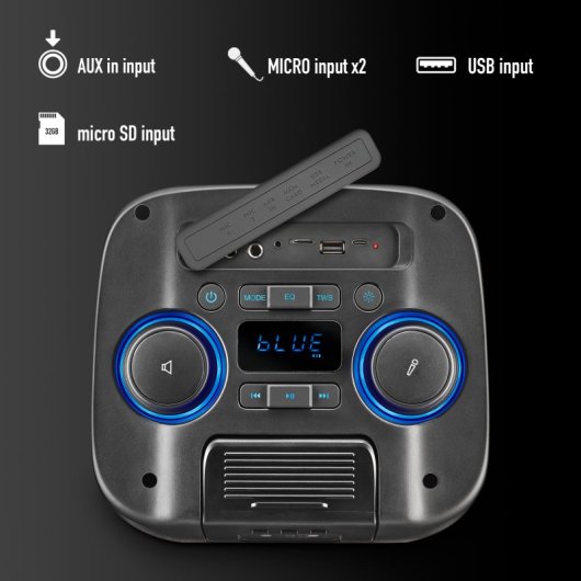 Altavoces NGS Portátiles Bluetooth 5.2 80W TWS resistentes al agua con luces LED y karaoke