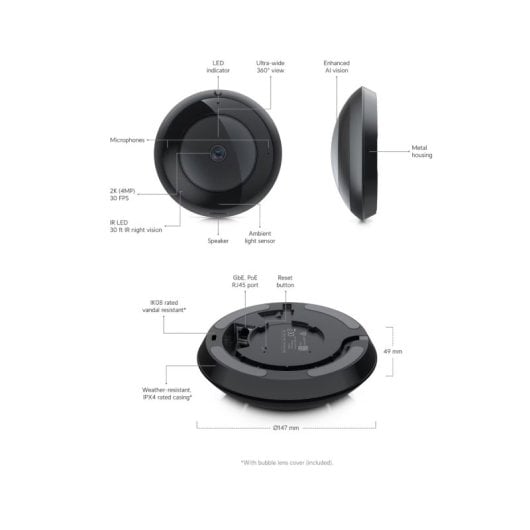 Cámara IP Ubiquiti AI 360 5MP 360° exterior/interior visión nocturna IR resistente impactos