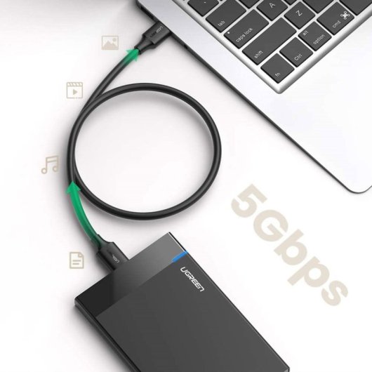 Cable Ugreen 10841 USB A Micro-USB B 1m USB 3.2 Gen 1 5Gbps Negro Alta Resistencia