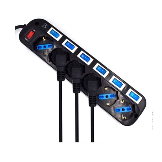 Ewent EW3851 Régua 3500W com 6 Tomadas Schuko, Interruptores Independentes e Cabo 1,5m Preta