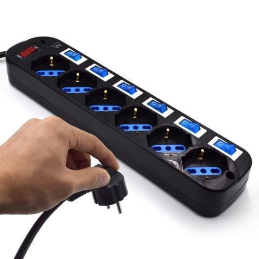 Multiprise Ewent EW3851 6 Prises Schuko avec Interrupteurs Individuels et Protection Enfant