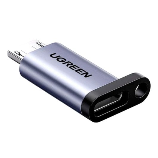 Adaptador Ugreen USB-C a Micro USB compacto, soporta Quick Charge 2.0 y 480 Mbps