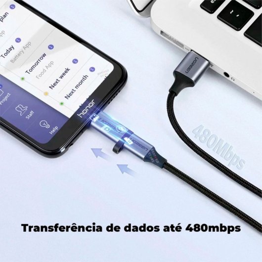 Adaptador Ugreen USB-C a Micro USB compacto, soporta Quick Charge 2.0 y 480 Mbps