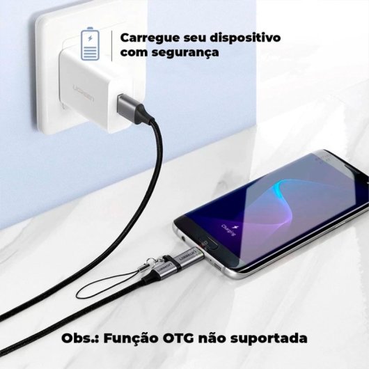 Adaptador Ugreen USB-C a Micro USB compacto, soporta Quick Charge 2.0 y 480 Mbps