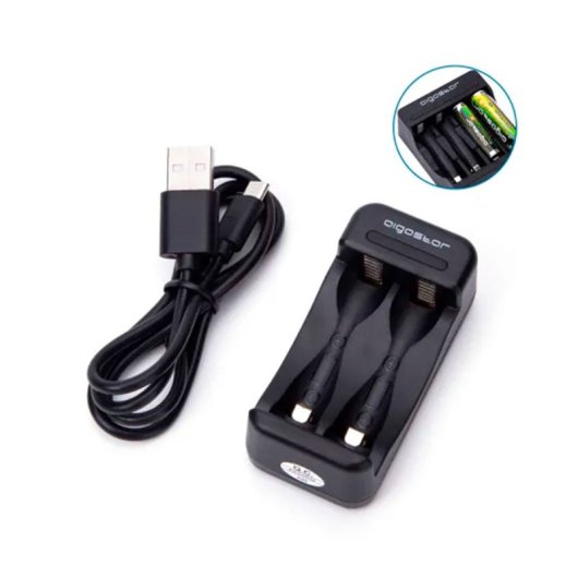 Aigostar 2x AA/AAA Akkuladegerät Schwarz USB Ni-MH/Ni-Cd LED Anzeige