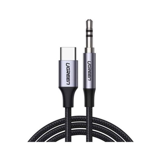 Cabo de áudio Ugreen Mini Jack 3,5 mm para USB-C 1M reforçado preto de alta durabilidade