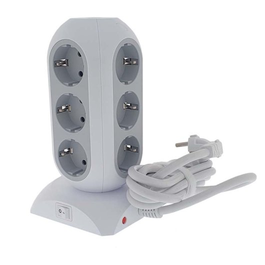 Regleta torre Oscaconnect 12 tomas con tierra, 2 USB-A, 1 USB-C, cable 2 m carga rápida