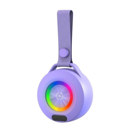 Altavoces Celly Portátiles Bluetooth 5W USB-C con iluminación y gancho violeta