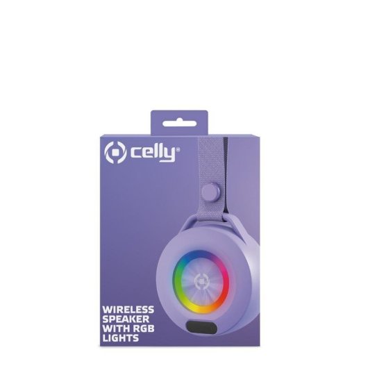 Altavoces Celly Portátiles Bluetooth 5W USB-C con iluminación y gancho violeta