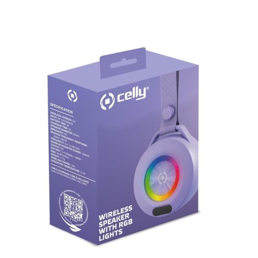Altavoces Celly Portátiles Bluetooth 5W USB-C con iluminación y gancho violeta