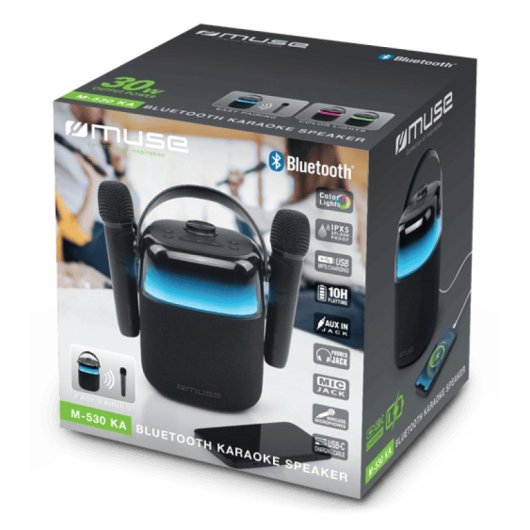 Altavoces Muse M-530 KA Portátiles Bluetooth 30W resistentes al agua con micrófono inalámbrico y modos de iluminación