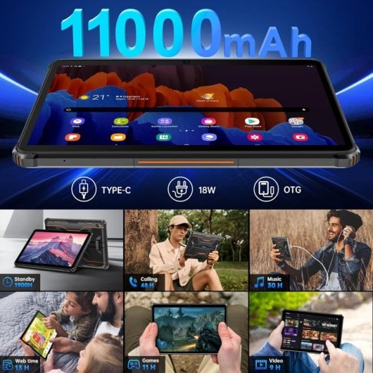 Tablet OUKITEL RT9 10.1" 6GB/256GB 4G Dual SIM Rugerizada WiFi Negra/Naranja