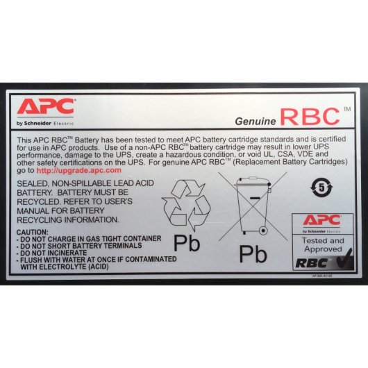 Batería APC RBC22 Sealed Lead Acid VRLA 2,41kg 68,6x152,4x94mm Negro