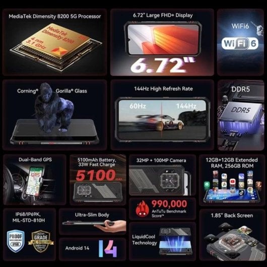 Cubot KingKong Star2 5G 12GB 256GB 6.72" Noir