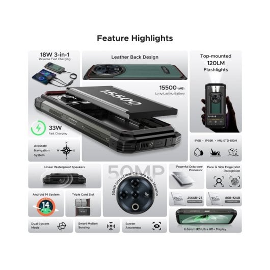 DOOGEE Fire 6 Power 8GB/256GB 15500mAh 90Hz NFC USB-C Huella Android 14 Verde