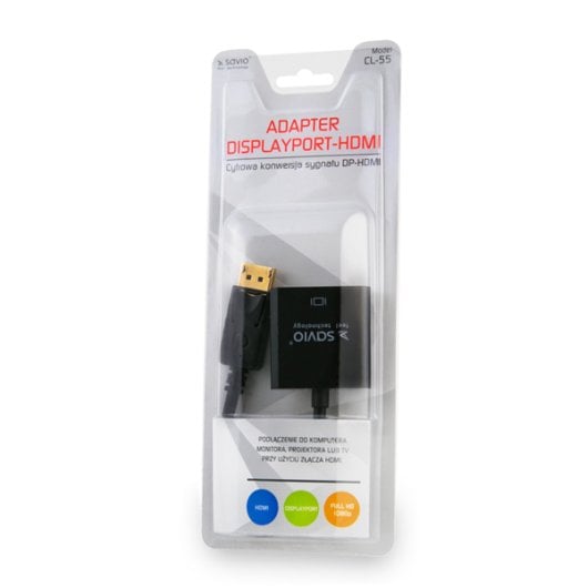 Adaptador DisplayPort a HDMI 0.2m Savio Negro 1080p Macho a Hembra