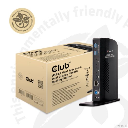 Estación de acoplamiento Club 3D CSV-1460 Dual Display 4K 60Hz USB 3.2 6 Puertos Negro