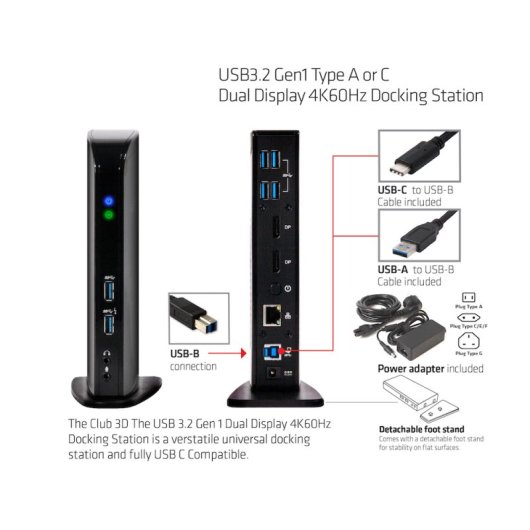 Estación de acoplamiento Club 3D CSV-1460 Dual Display 4K 60Hz USB 3.2 6 Puertos Negro