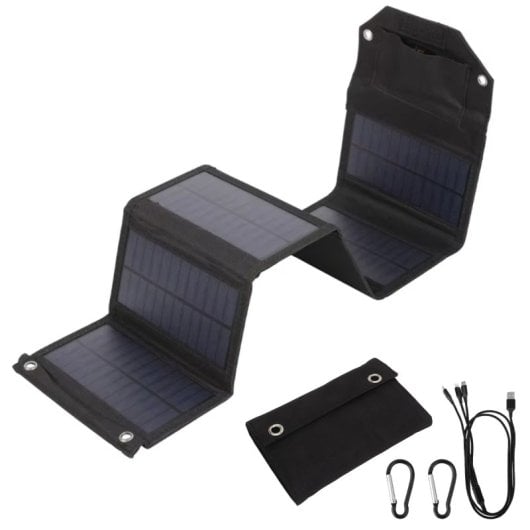 Painel Solar Klack 60W Portátil 6 Painéis Dobrável 2 USB Cabo 3 em 1 Mosquetões