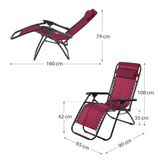 Espreguiçadeira reclinável dobrável Klack Zero Gravity 178x65x110cm Aço cromado 150kg