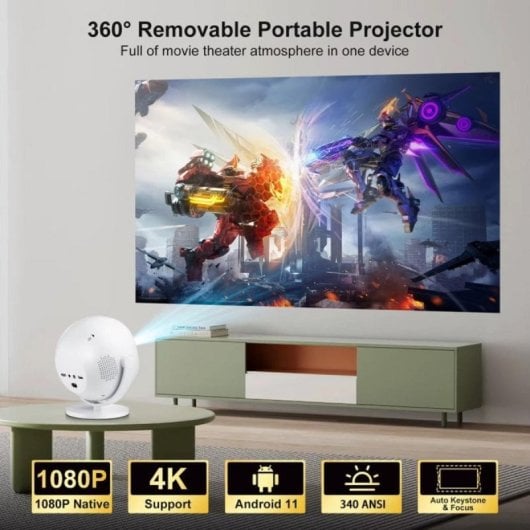 Proyector Klack 1080P 200 Lúmenes LCD 360° WiFi 6 Bluetooth 5.2 Android 11 HiFi