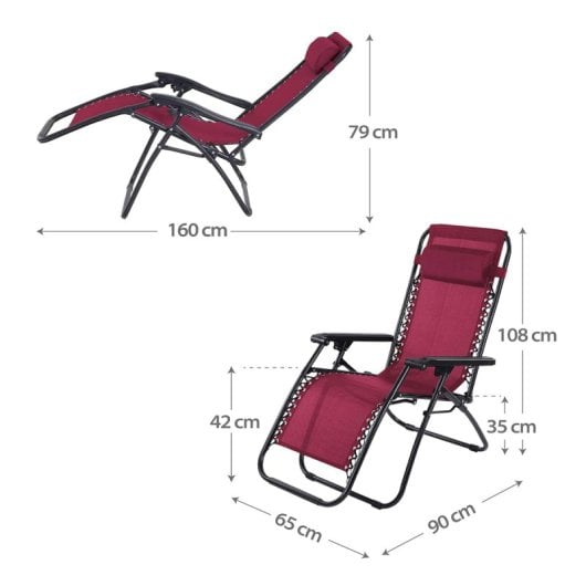 Klack Zero Gravity Tumbona Reclinable y Plegable Roja 2 Unidades