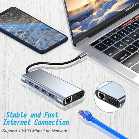 Adaptador Klack HUB USB-C 10 en 1 HDMI 4K VGA Ethernet Aluminio Dual Display