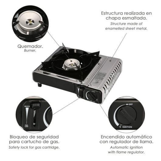Cocina de Gas Klack portátil 2200W acero esmaltado maletín seguridad camping