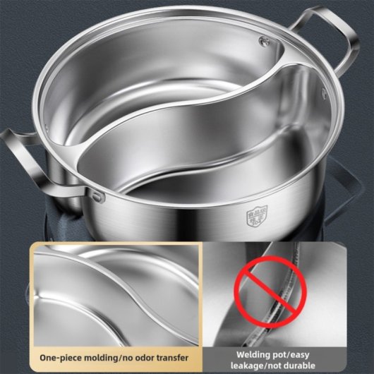 Olla Klack acero inoxidable 304 divisor doble tapa vidrio 28 cm/34 cm cocinas inducción/gas