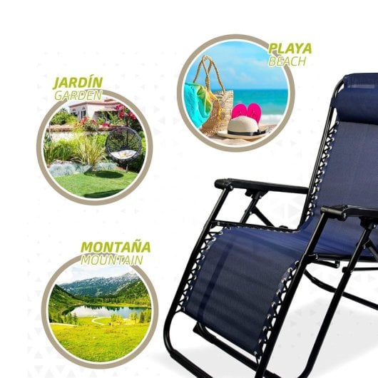 Tumbona Klack Zero Gravity Reclinable Plegable 178x65x110cm Acero Cromado Textileno 150kg
