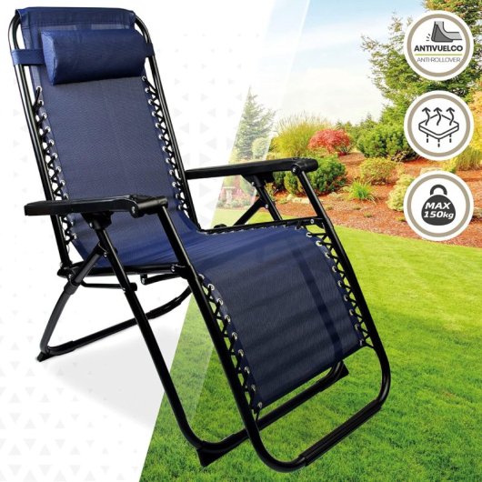 Tumbona Klack Zero Gravity Reclinable Plegable 178x65x110cm Acero Cromado Textileno 150kg