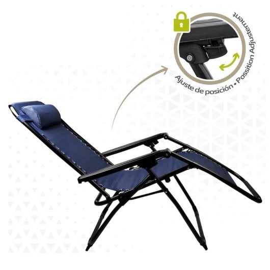 Tumbona Klack Zero Gravity Reclinable Plegable 178x65x110cm Acero Cromado Textileno 150kg