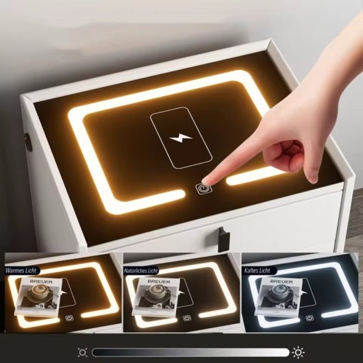 Mesilla de noche Klack Smart LED Bluetooth Vidrio templado Carga inalámbrica y Huella digital